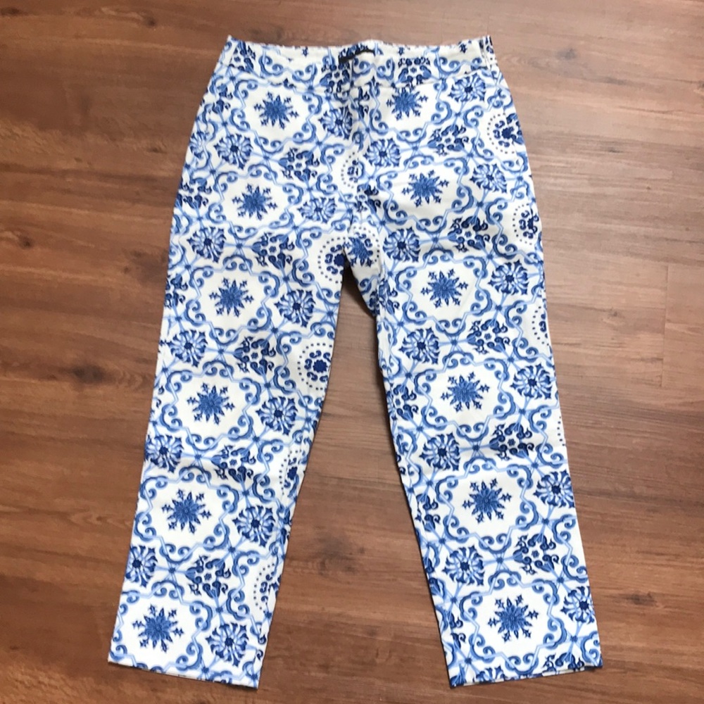 Mosaic print pique side zip ankle pant